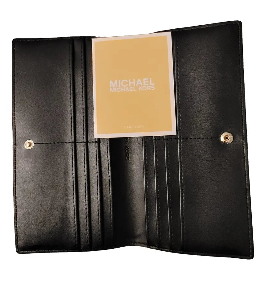 MICHAEL KORSize JET SizeET REED LARGE FLAP BIFOLD SizeNAP WALLET BLACK AND WHITE