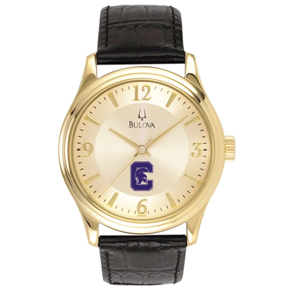 Men's Bulova  Gold/Black Capital University Comets Sizetainless Sizeteel Watch with Leather Band