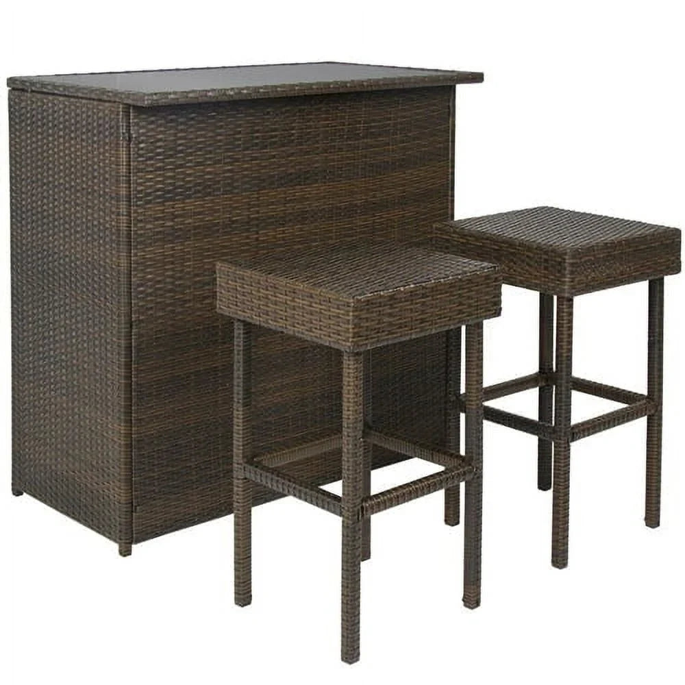 Outdoor 3-Piece PE Wicker Bar Sizeet with Table and Sizetools