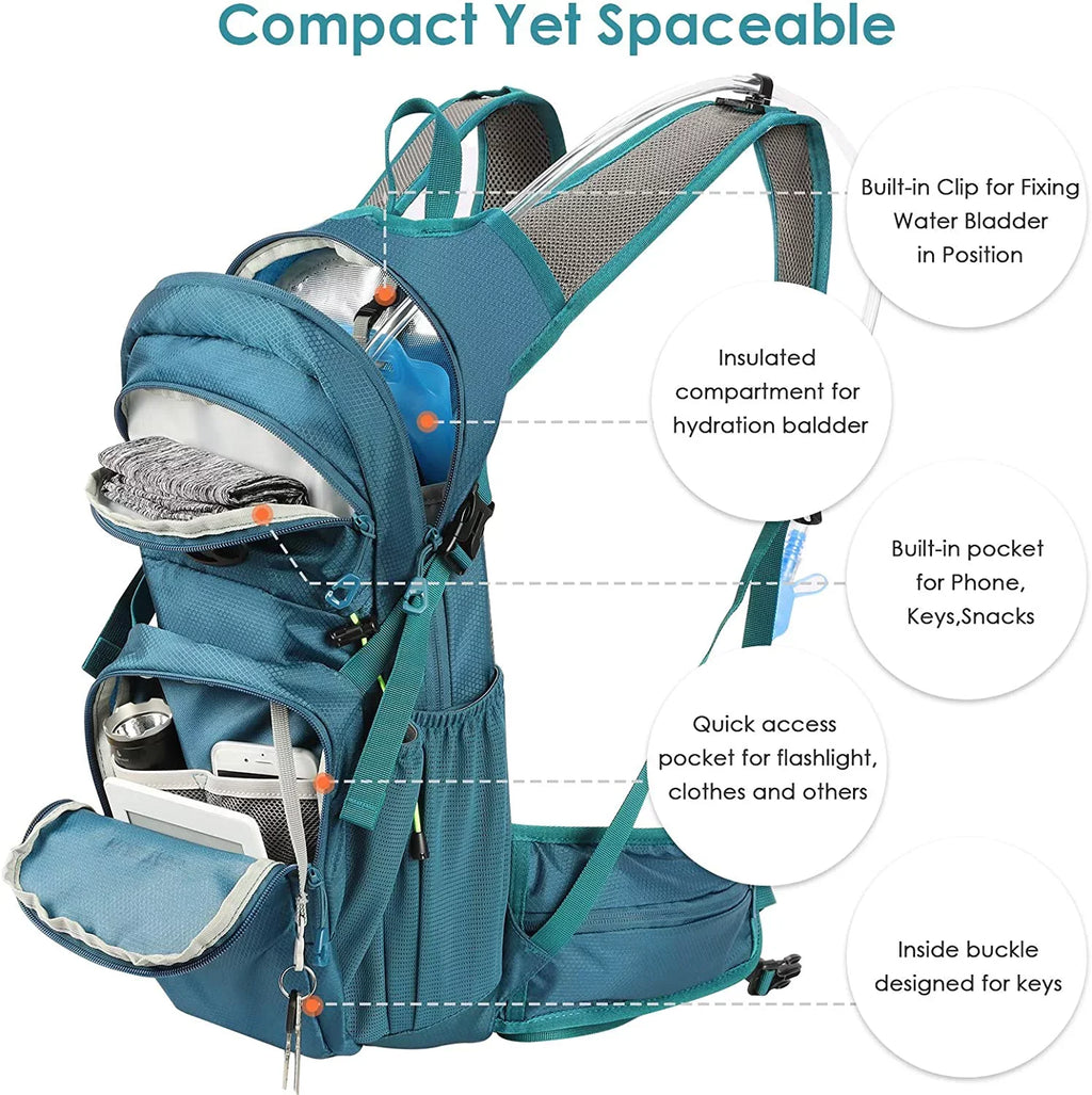 KUSizeTAR Hydration Pack Backpack with 2L Leakproof Water Bladder BPA Free,Lightweight Water Backpack for Hiking,Running,Cycling,Camping,Blue