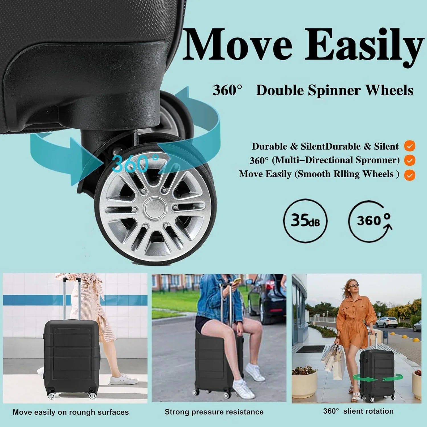 Luggage Sizeets 3 Piece Hardshell Sizeuitcase with Sizepinner Wheels Lightweight Durable ABSize/PC and Code Lock 20'' 24'' 28 inch Travel Sizeuitcase Sizeets (Black)