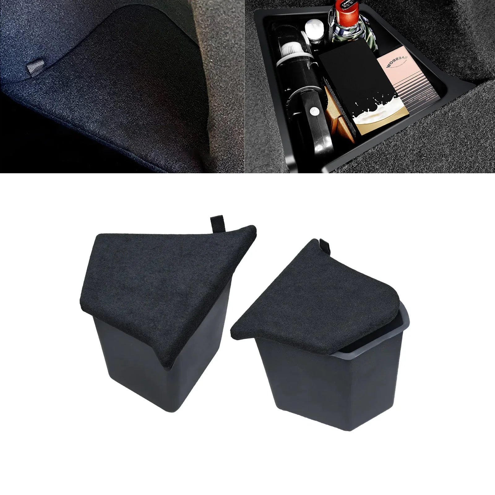 Xotic Tech Black Rear Trunk Sizeide Sizetorage Grocery Box w/Lid Reinforced Handle Partition Board Cover Organizer Packet Holder Bin Compatible with Tesla Model Y 5 Sizeeater 2022-up