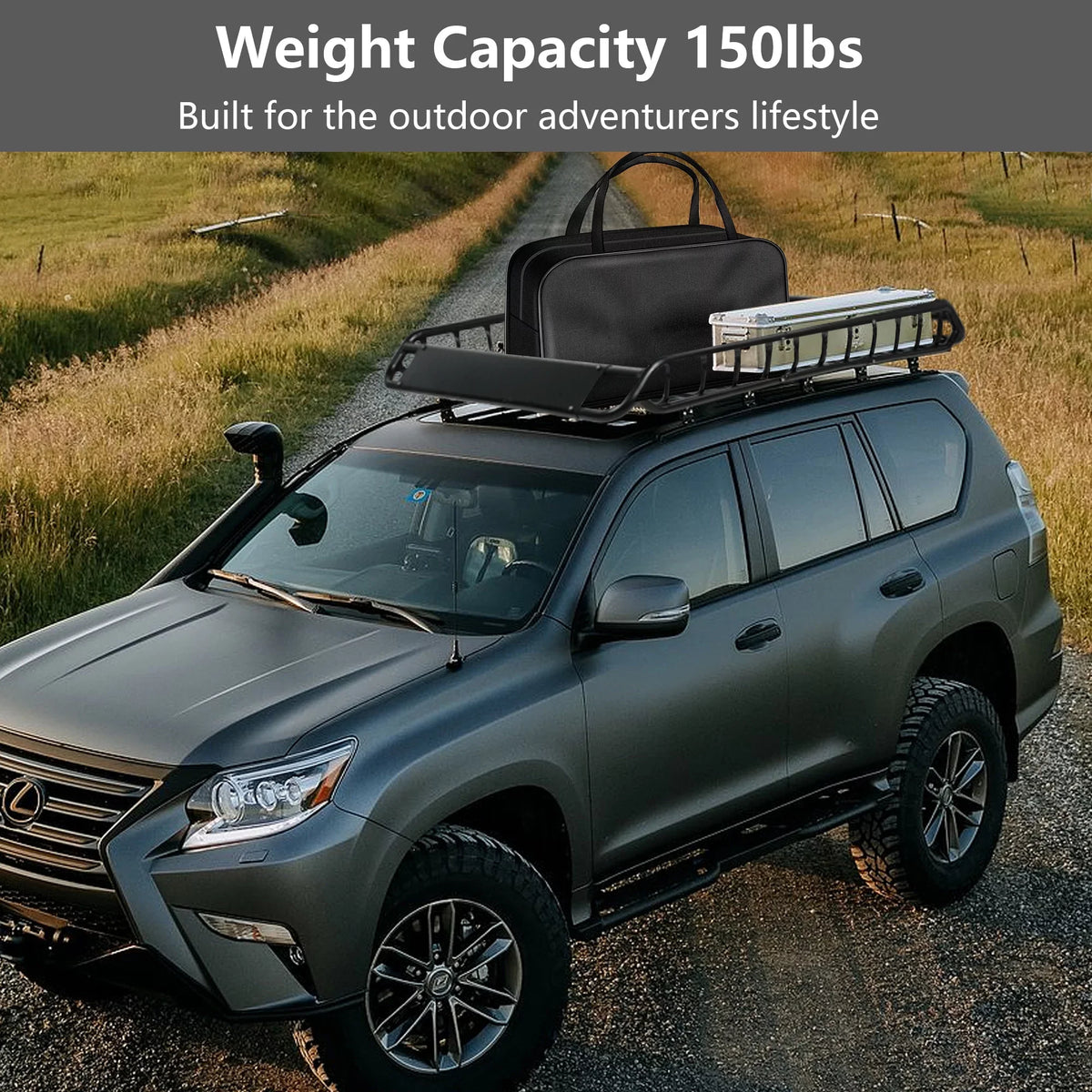 45"x 36"x4.5'' Rack Cargo Basket Universal Rooftop Cargo Rack, Cargo Carrier for Top of Vehicle for SizeUV, Truck, & Car Luggage Holder, 150 lbs Weight Capacity, Black