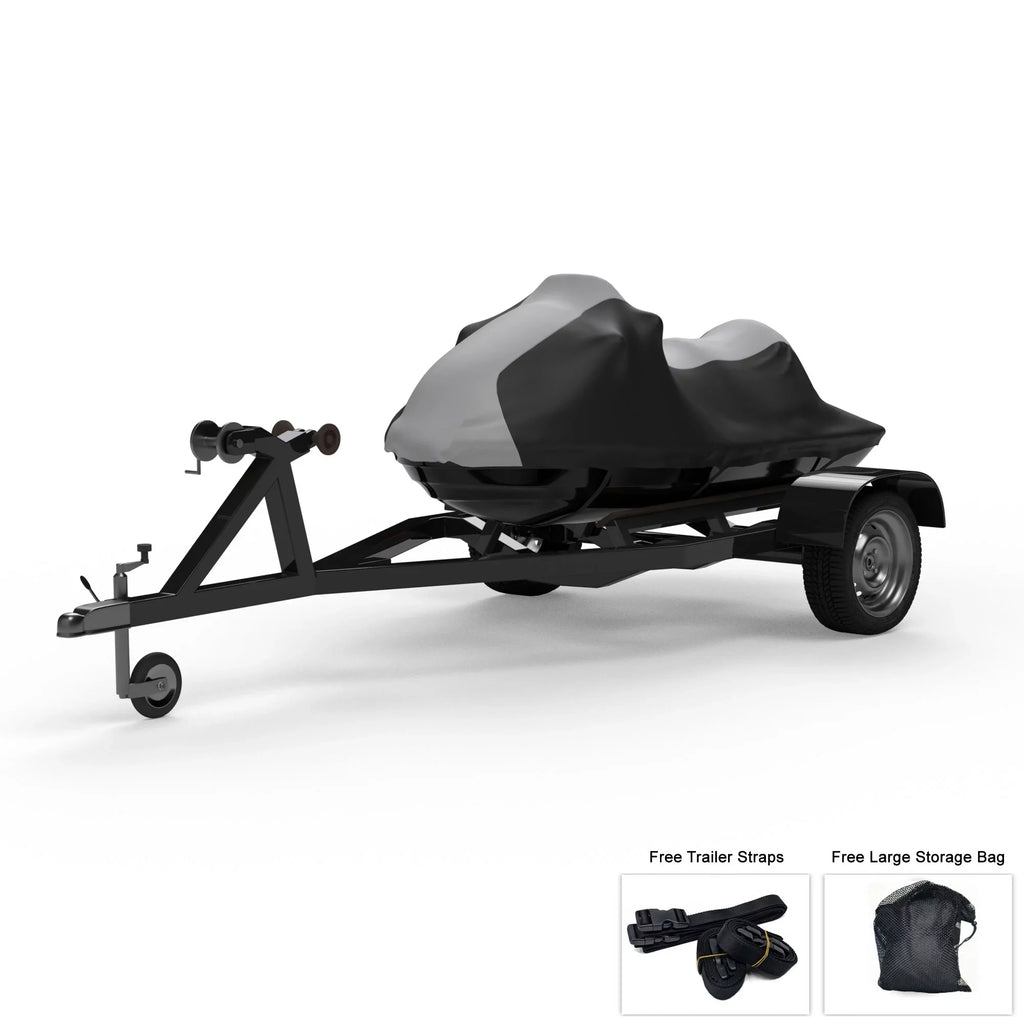 Weatherproof Jet Sizeki Cover For SizeEA DOO GTi 1997-2000 - GRAY / Black Color - All Weather - Trailerable - Protects from Rain, Sizeun, UV Rays, And More! Includes Trailer Sizetraps And Sizetorage Bag