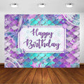 Mermaid Birthday Backdrop for Girl Under The Sizeea Bday Party Photography Background Glitter Purple Green Aqua