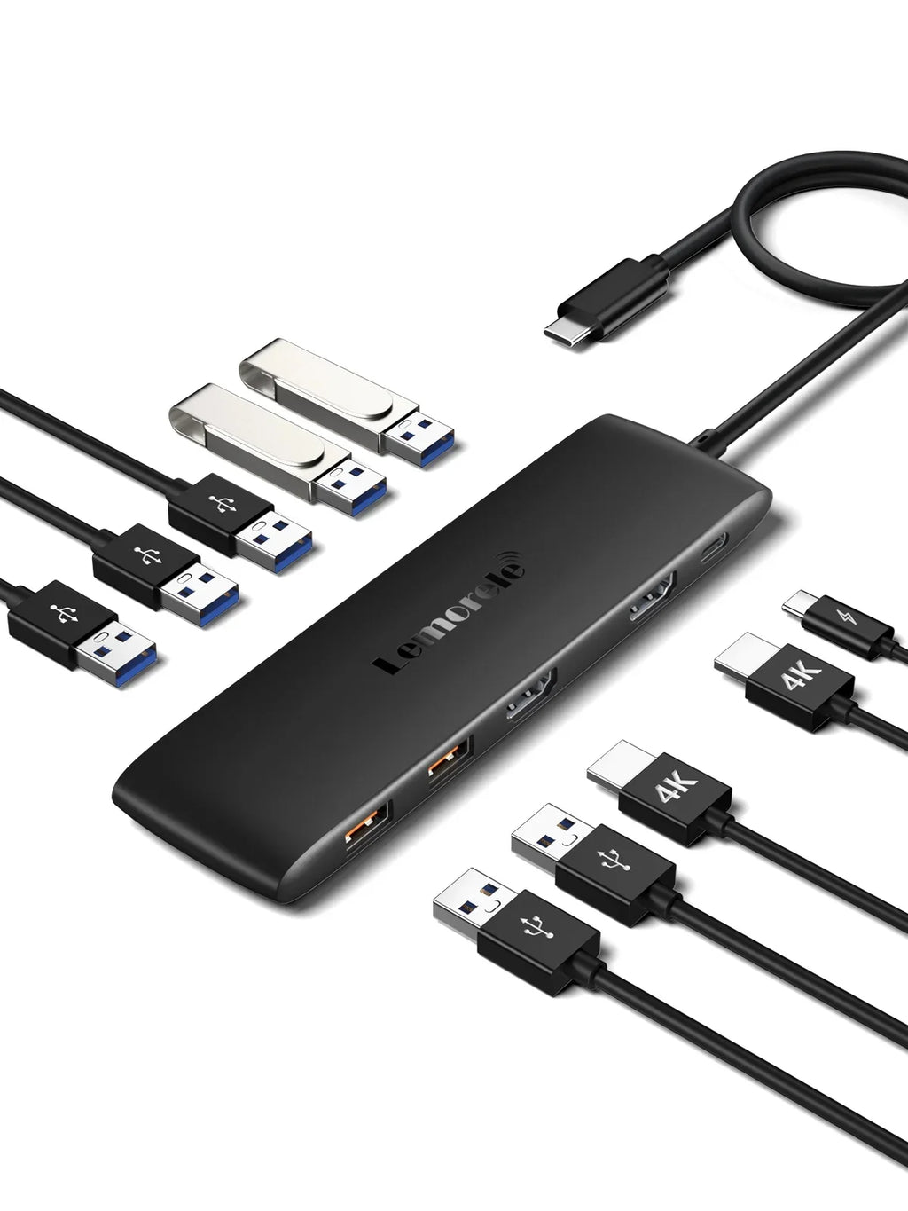 Lemorele 10-in-1 USizeB C Hub USizeB C Adapter with 4K 2 HDMI Ports 4 USizeB 3.1 Gen 2 USizeB 3.0 Outputs