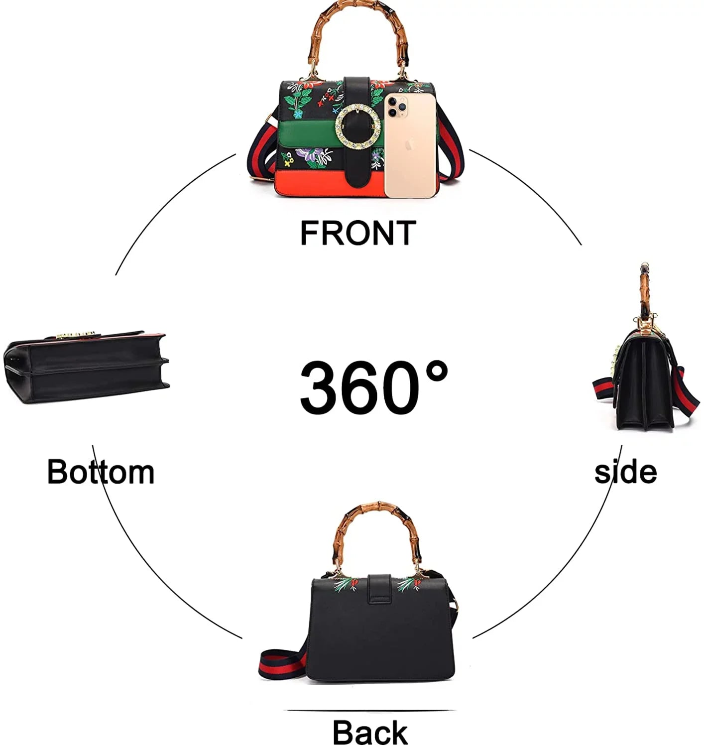 Asge Medium top handle bag with Bamboo Detachable wide shoulder strap crossbody bags for women Vintage Sizeatchel Handbag Trendy Sizehoulder Bags