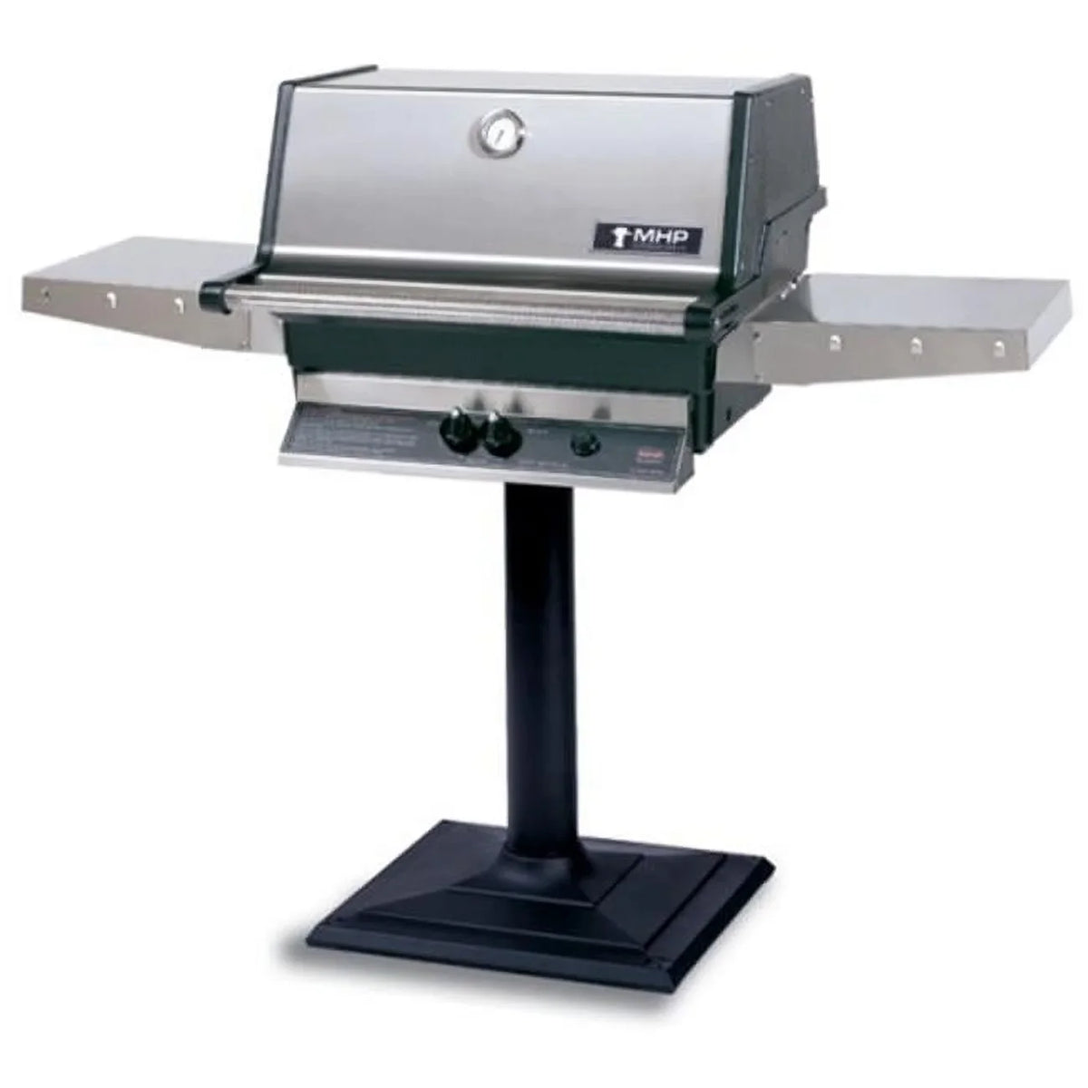 MHP TJK Model Heritage Sizeeries Natural Gas Grill with Drop Down Sizehelves on Patio Base