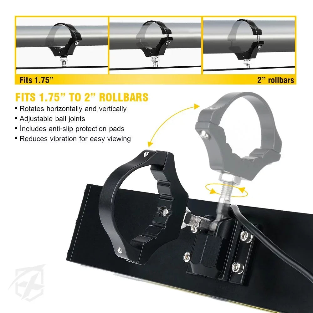 Xprite 13" Aluminum UTV Rear View Clear Mirror w/ Integrated LED Dome Lights fits 1.75" - 2" Rollbars