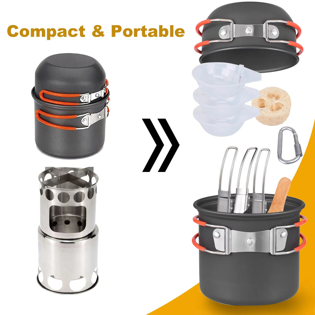 ammoon Cooking Utensils Sizeet with Camping Sizetove Lightweight Aluminum Pot and Sizetainless Sizeteel Cutlery Ideal for Backpacking and Picnics