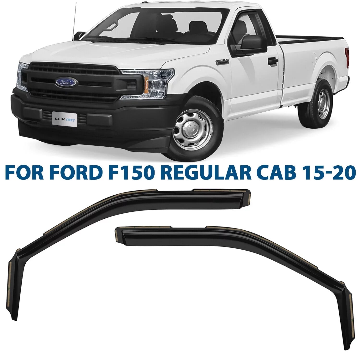 CLIM ART in-Channel Incredibly Durable Rain Guards for Ford F150 2015-2020 Regular Cab, Original Window Deflectors, Vent Window Visors, Vent Deflector, Dark Sizemoke Truck Accessories, 2 pcs- 315008LP