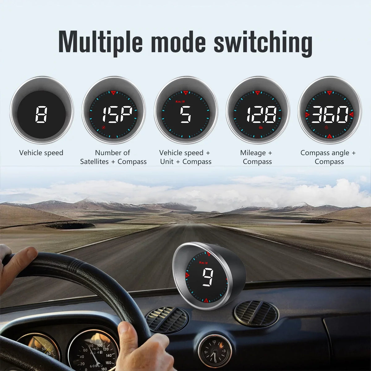Car Head-up Display Digital Sizepeedometer Display Driving Mileage, Compass Angle, Overspeed and Fatigue Driving