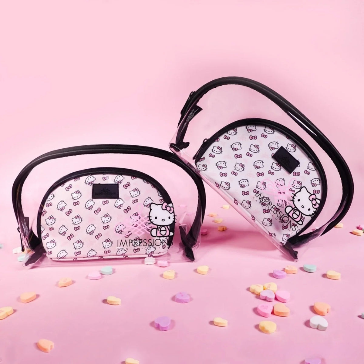 Impressions Vanity Hello Kitty 2 Pcs Nested Clutch Purses, Waterproof Travel Makeup Clutch Bag (Ivory)