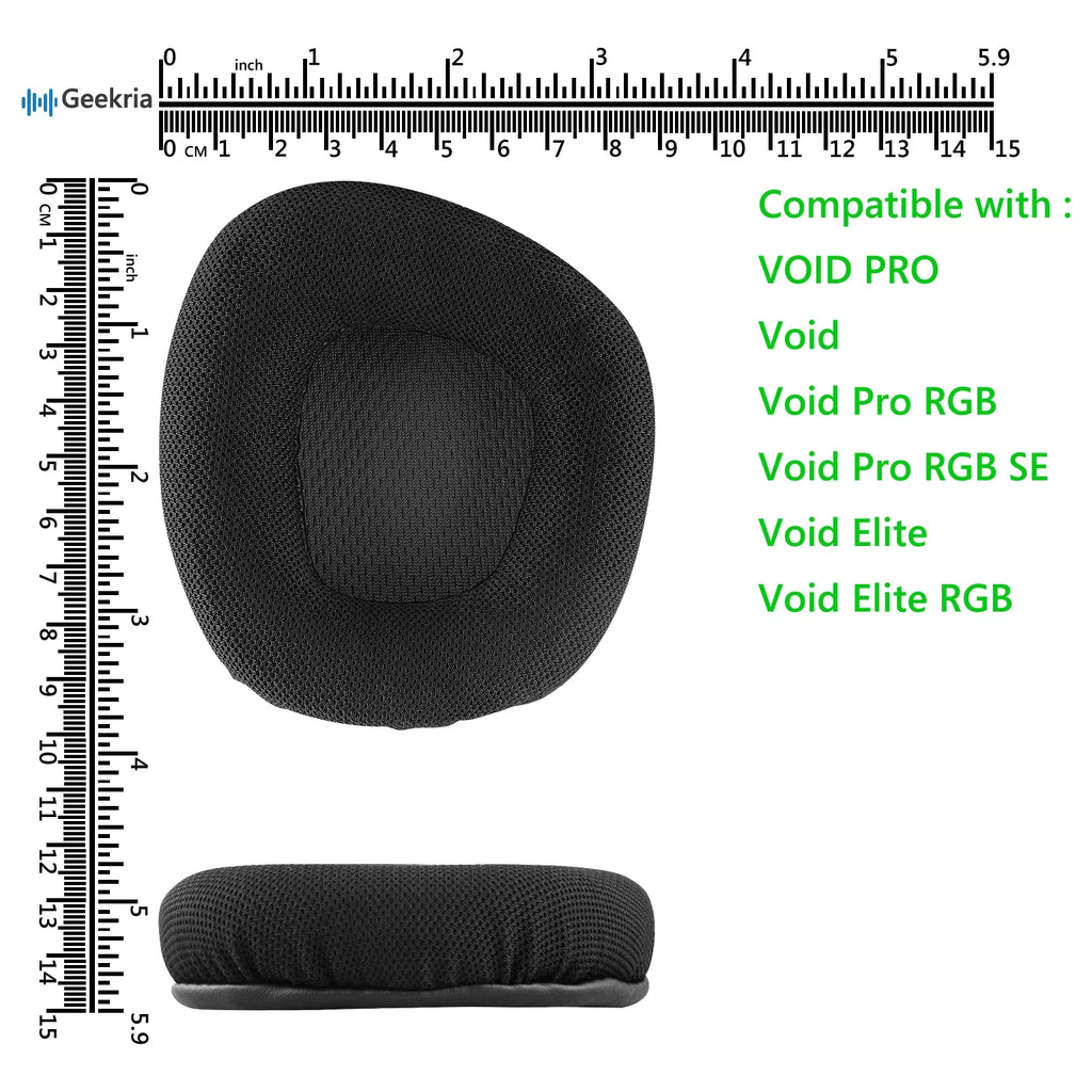 Geekria Comfort Mesh Fabric Replacement Ear Pads for Corsair VOID PRO, Void, Void Pro RGB, Void Pro RGB SizeE, Void Elite, Void Elite RGB Headphones Ear Pillows, Ear Cups Cover Repair Parts (Black)