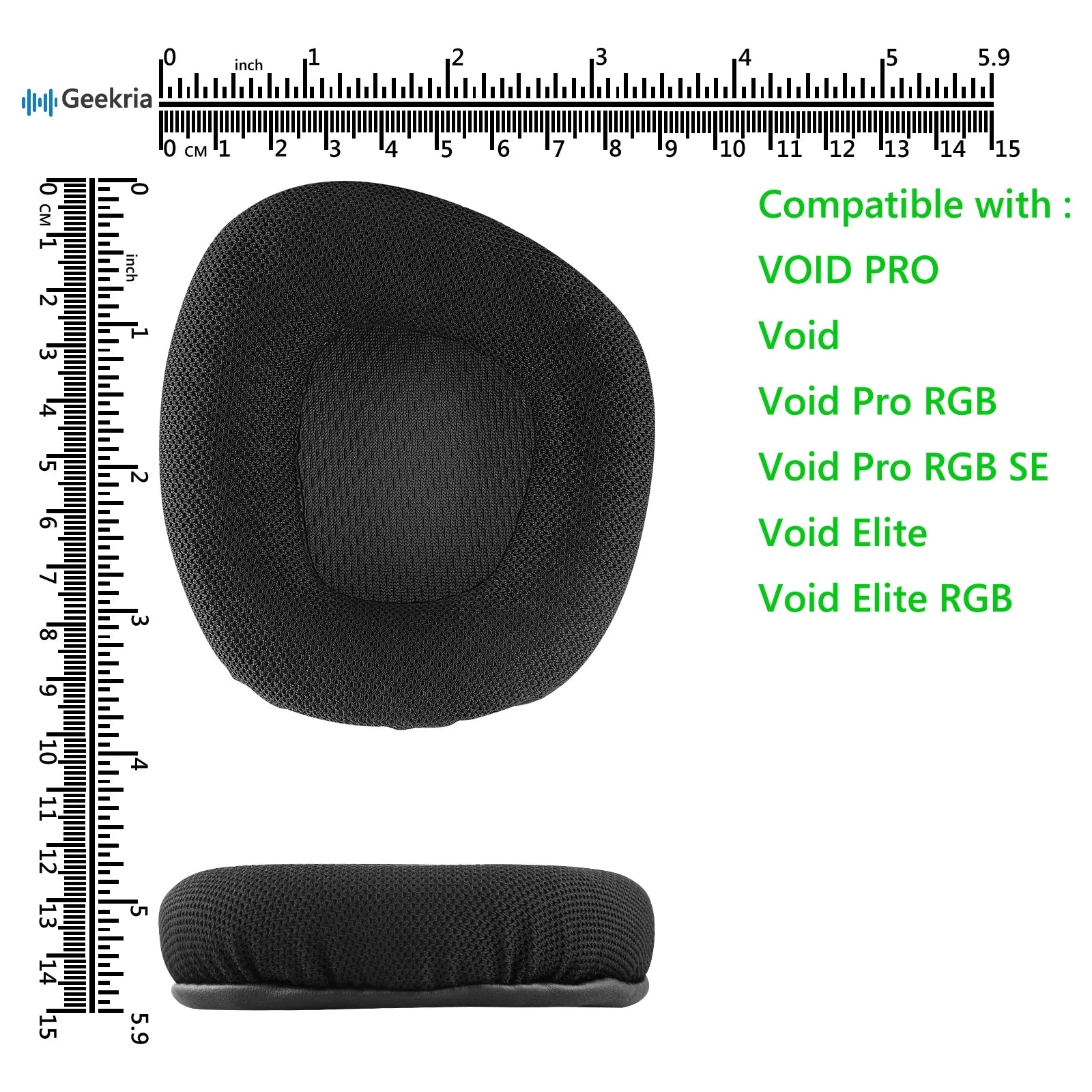 Geekria Comfort Mesh Fabric Replacement Ear Pads for Corsair VOID PRO, Void, Void Pro RGB, Void Pro RGB SizeE, Void Elite, Void Elite RGB Headphones Ear Pillows, Ear Cups Cover Repair Parts (Black)