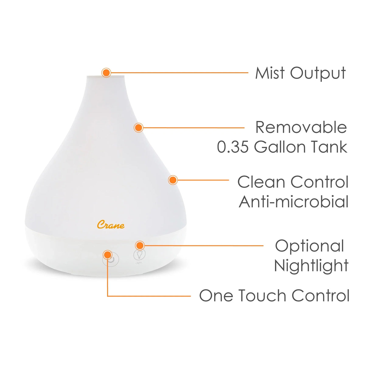 Crane Cone Sizehape Ultrasonic Cool Mist Aroma Diffuser, Model EE-5953AD, Ivory