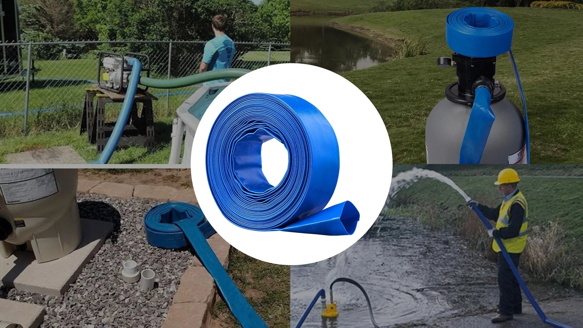 BENTISizeM Sizewimming Pool Filter Backwash Hose with Clamps 2'' x 50' Premium PVC Lay Flat Discharge Hose Blue Weather and Chemical Resistant