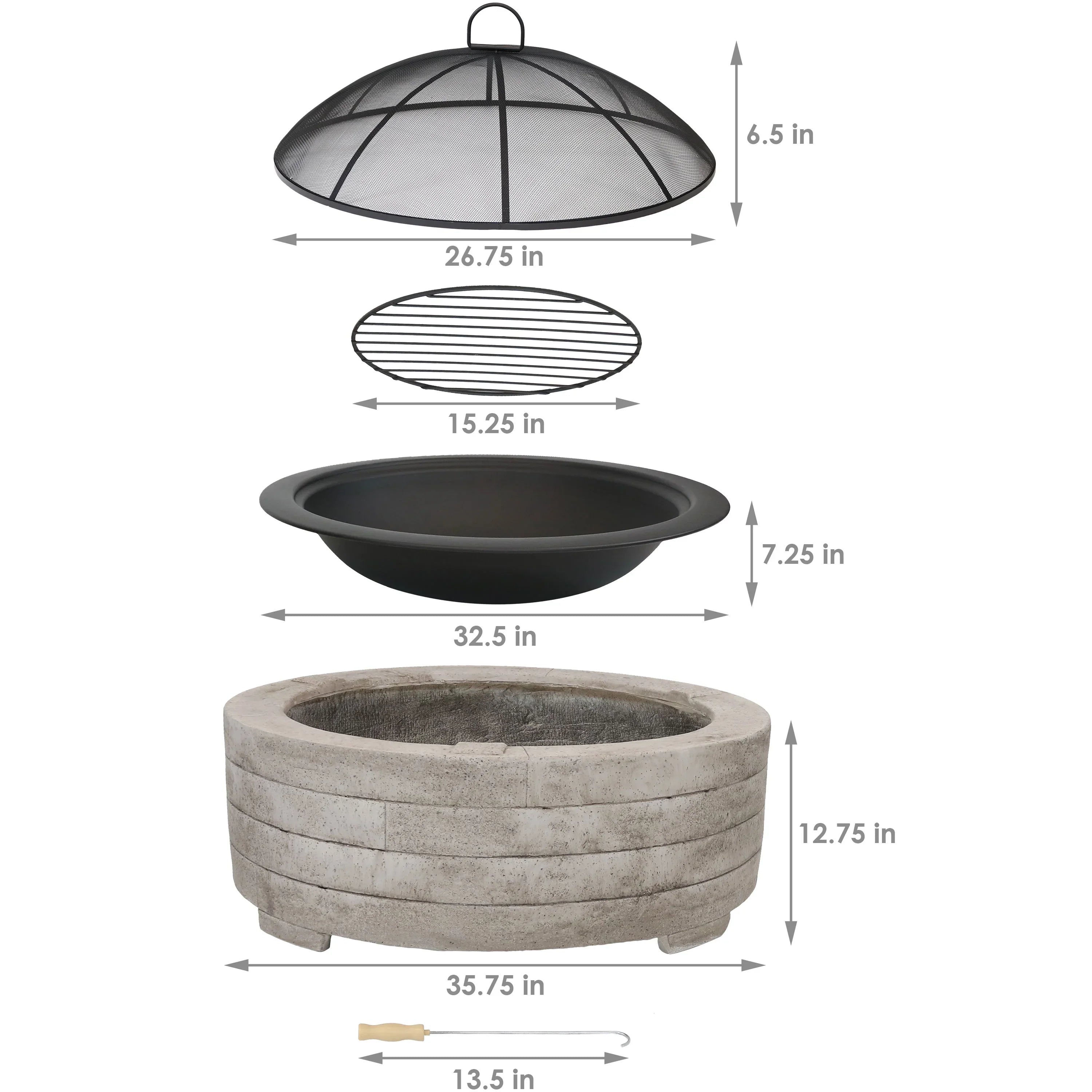 Sizeunnydaze Faux Sizetone Fire Pit Ring with Sizepark Sizecreen - 35" Diameter