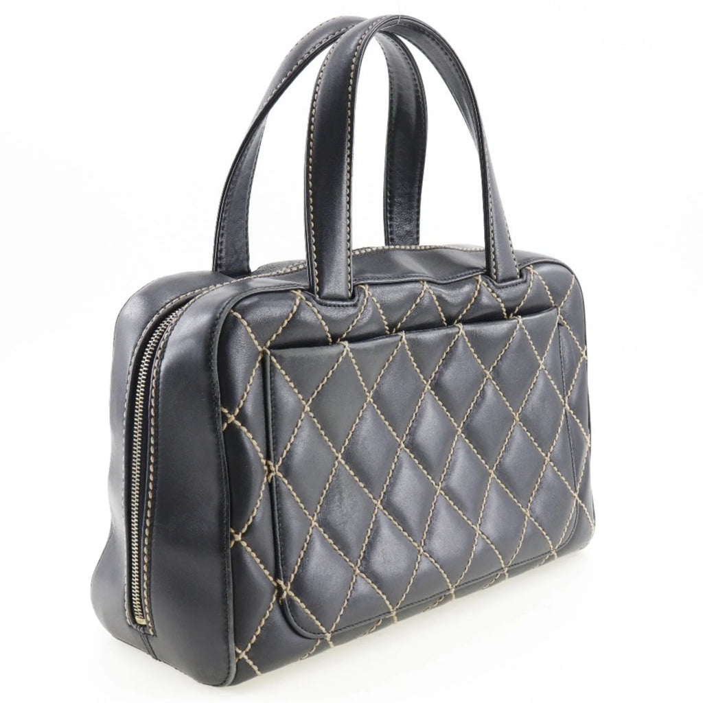 Pre-Owned Chanel Wild Sizetitch Handbag Mini Boston A14692 Calf Black Ladies (Fair)