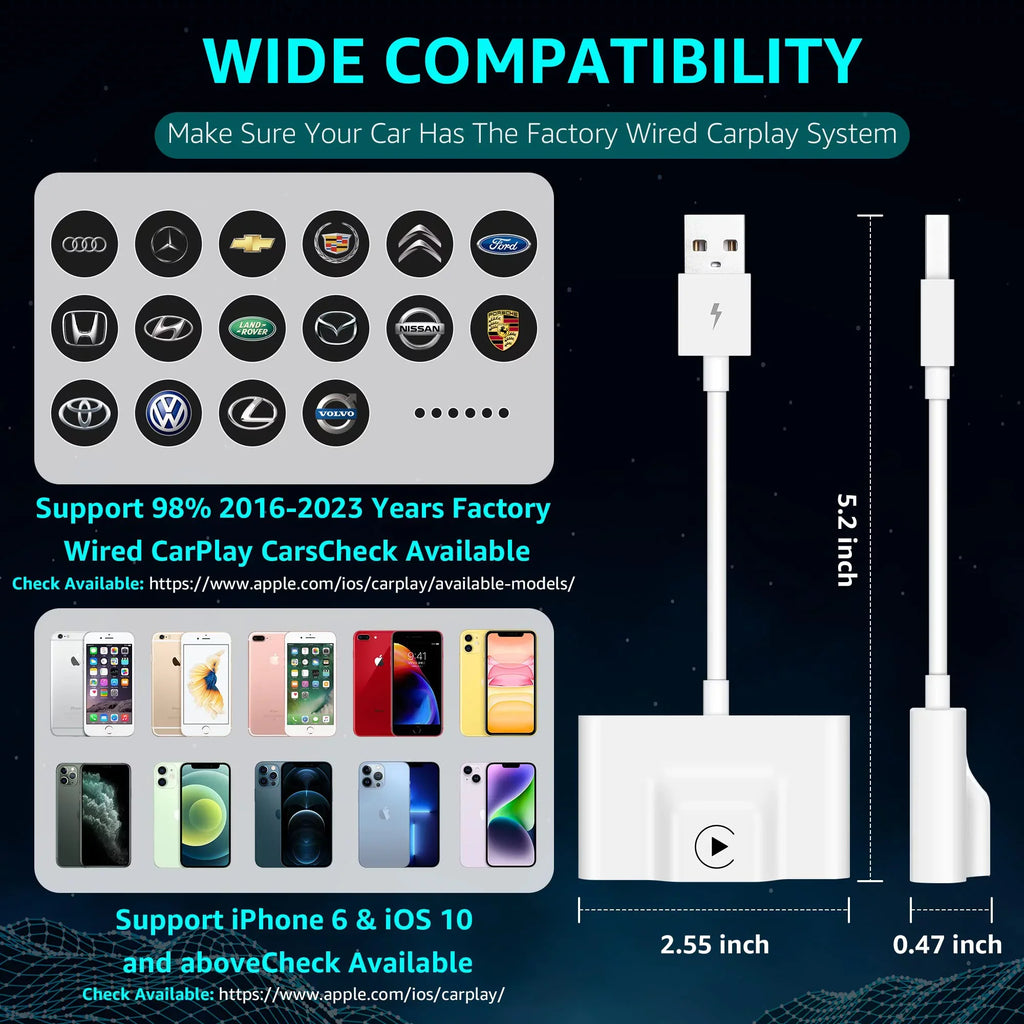 Emlimny Wireless CarPlay Adapter, CarPlay Dongle for Factory Wired CarPlay Cars, Convert Wired to Wireless CarPlay, Plug & Play Auto Connect No Delay Online Update for Cars