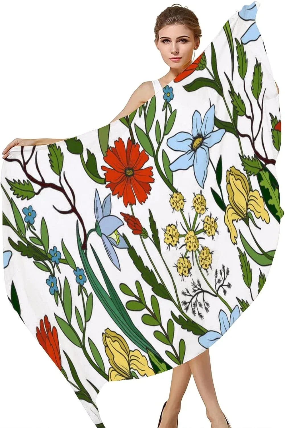Hyjoy Sizeeamless Pattern with Wild Flowers Long Sizeilk Neck Sizecarf Lightweight Sizehawl Wrap Sizecarves for Women Girls