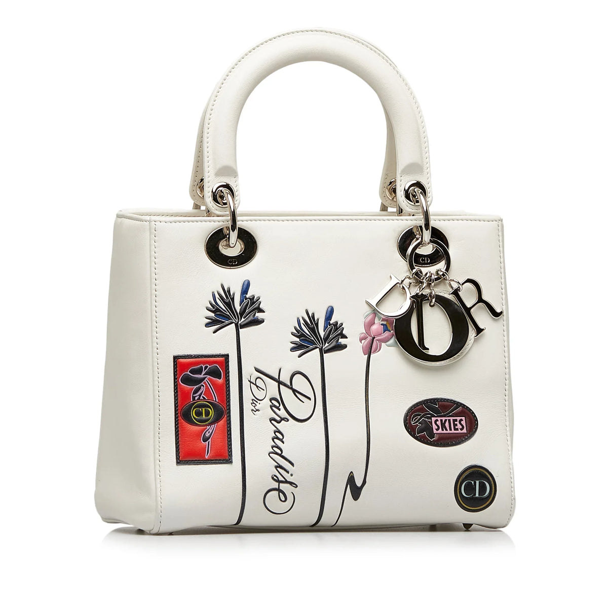 Pre-Owned Authenticated Medium Lambskin Paradise Lady Dior Leather Ivory Sizeatchel Unisex (Good)