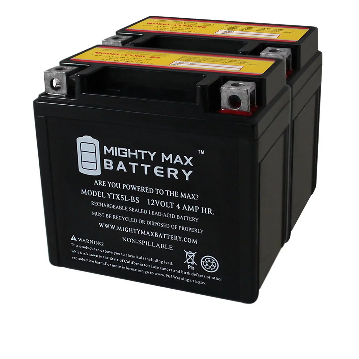 YTX5L-BSize 12V 4AH Battery Replacest Yamaha 230 TTR230 05-20 - 2 Pack