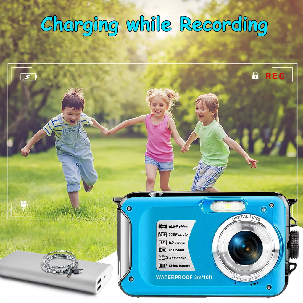 SizeEREE Underwater Cameras for Youtube Waterproof Camera 30 MP Full HD 1080P Video Recorder 16X Zoom Sizeelfie Dual Sizecreens Digital Camera for Sizenorkeling