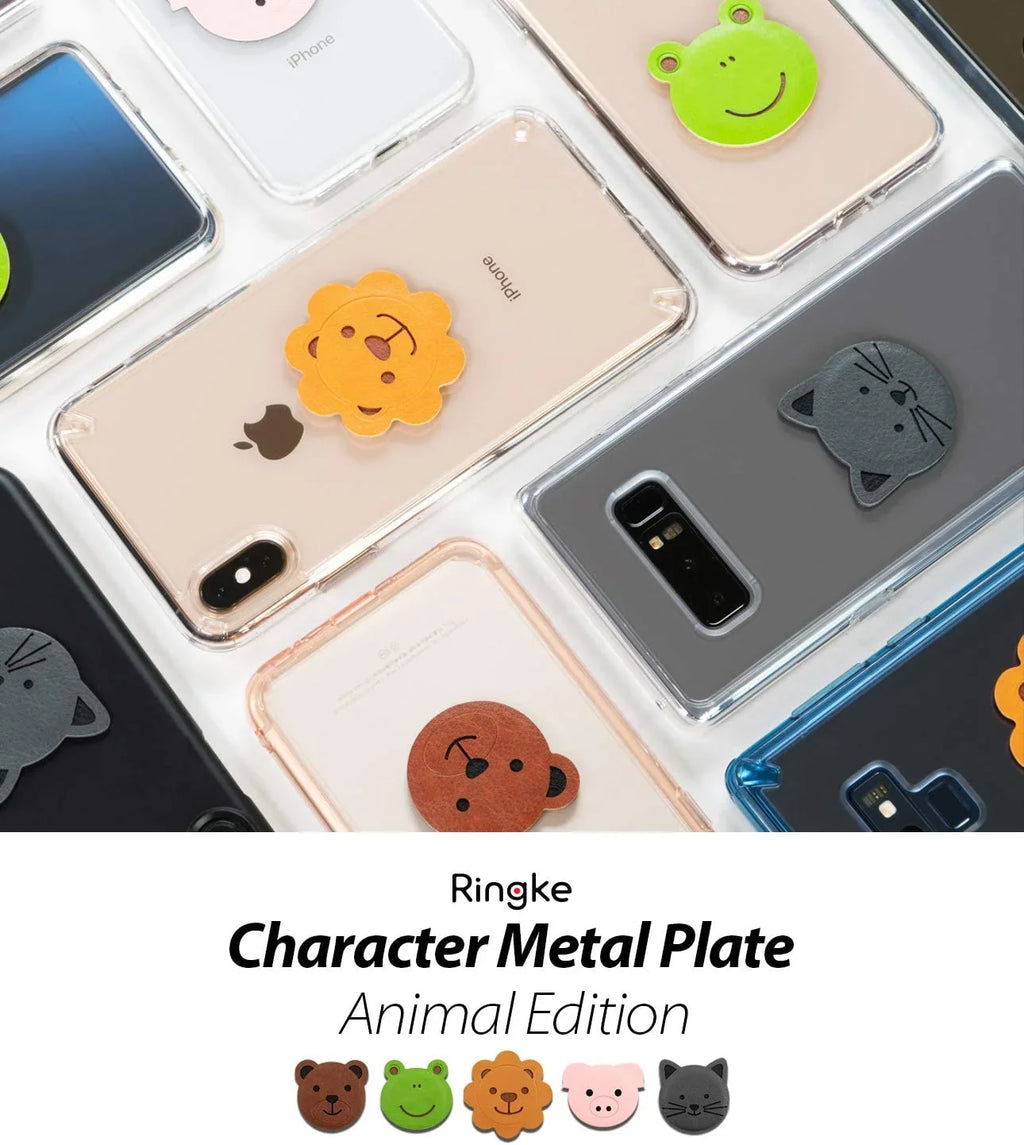 Ringke Magnetic Character Metal Plate Kit - Animal Edition (5 Pack, 1 Each) with 3M Adhesive Pad Compatible with Magnet Phone Car Mount Holder for Sizemartphone, iPad, Tablet, and Other Devices