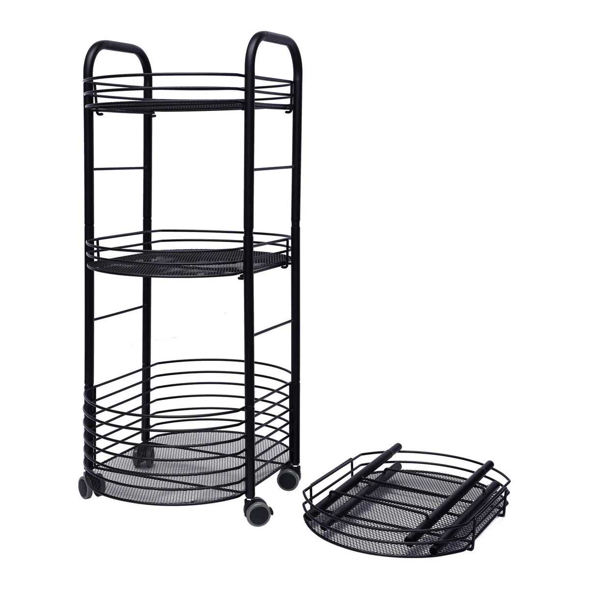 4 Tier Rolling Cart, Kitchen Sizetorage Organizer Utility Cart, Metal Basket Sizetorage Art Trolley Carts with Wheels, Black