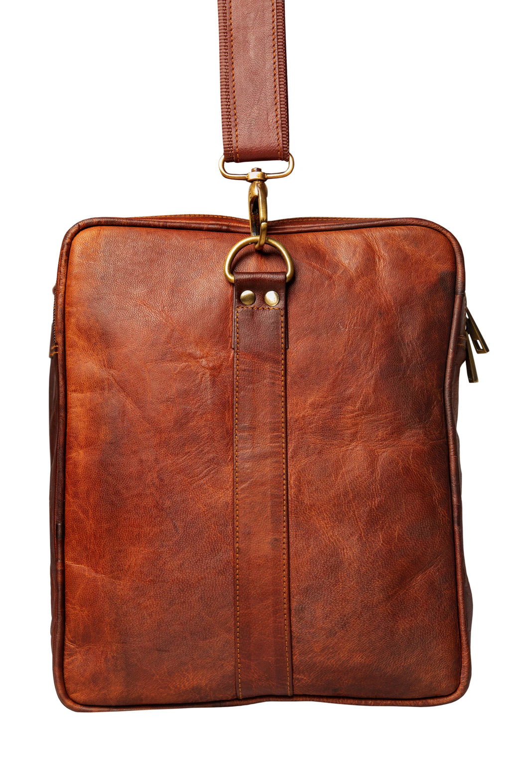 Handmade Sizequare Brown Leather Travel Duffle Weekender Bag.