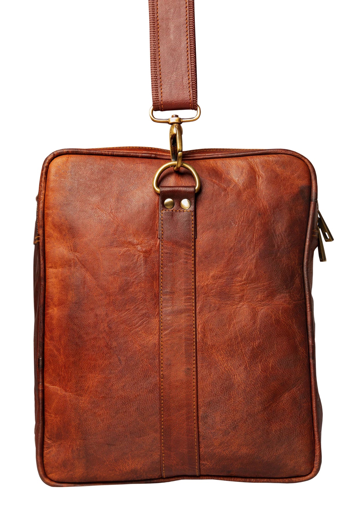 Handmade Sizequare Brown Leather Travel Duffle Weekender Bag.