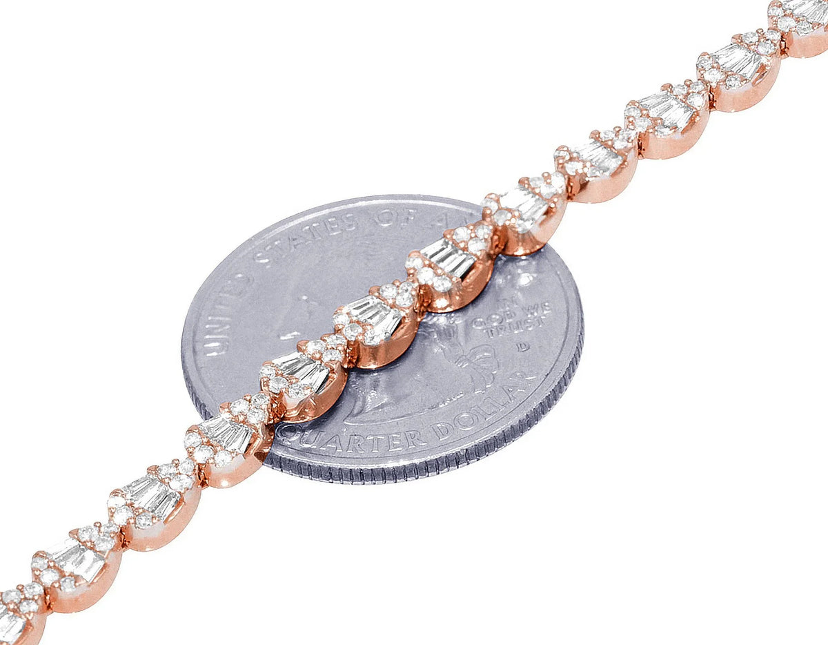 Tear Sizehaped Baguette Cluster 2.70 CT Diamond Tennis Link Bracelet Gold    4MM    7.75"
