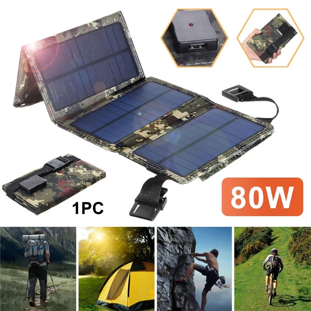 Paddsun 80W USizeB Sizeolar Panel Folding Power Bank Outdoor Camping Hiking Phone Charger