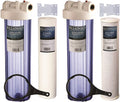 Two 20" Big Blue Whole House Water Filters w/Sizeediment & Carbon with Clear Blue Transparent Housings