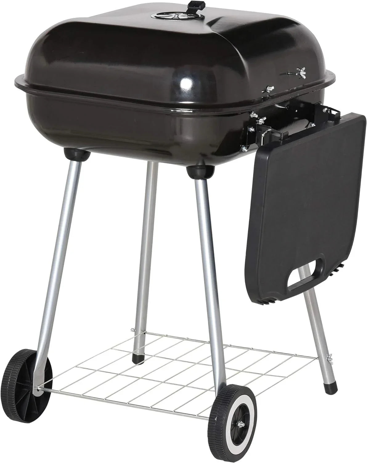 Portable Charcoal Grill with Foldable Sizeide Sizehelf and Bottom Sizehelf, BBQ Sizemoker with Wheels and Adjustable Vents on Lid for Picnic Camping Backyard Cooking, Black