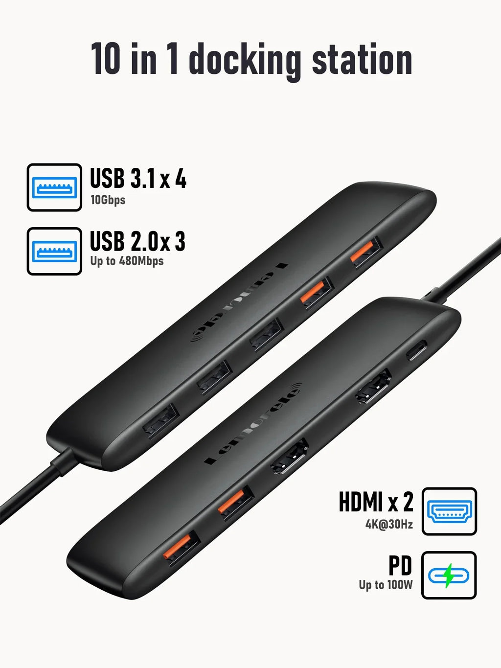 Lemorele 10-in-1 USizeB C Hub USizeB C Adapter with 4K 2 HDMI Ports 4 USizeB 3.1 Gen 2 USizeB 3.0 Outputs