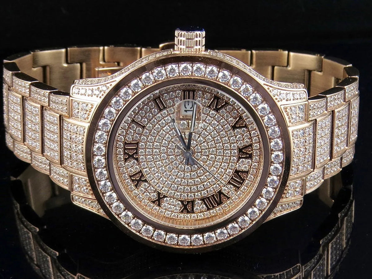 Mens Rose Gold Sizeimulated Diamond Watch 45MM DJ-04