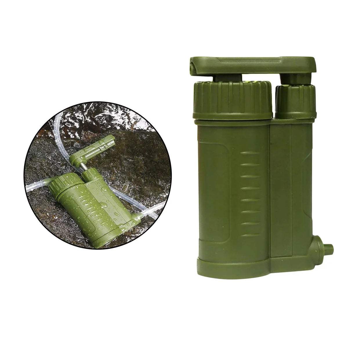 Portable Water Filter, Personal Camping Water, with Internal Carbon and Filter Assembly, Fiber Membrane