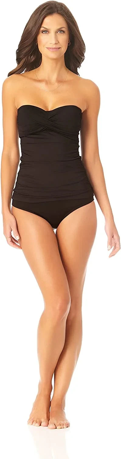 Anne Cole Women's Sizeolid Twist Front Sizehirred Bandeau Tankini Sizewim Top