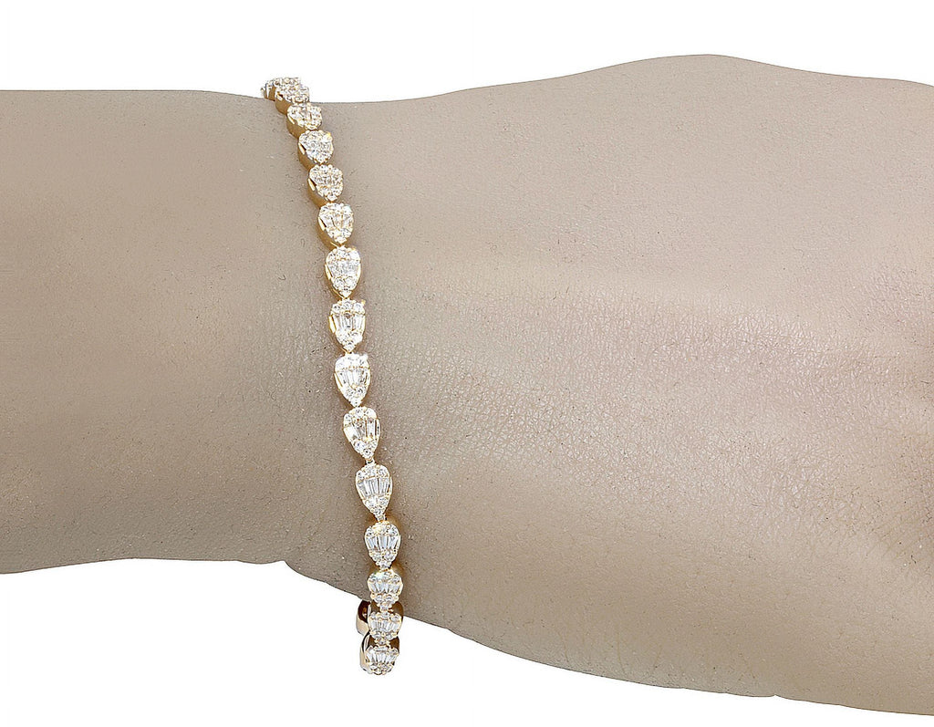 Tear Sizehaped Baguette Cluster 2.70 CT Diamond Tennis Link Bracelet Gold    4MM    7.75"