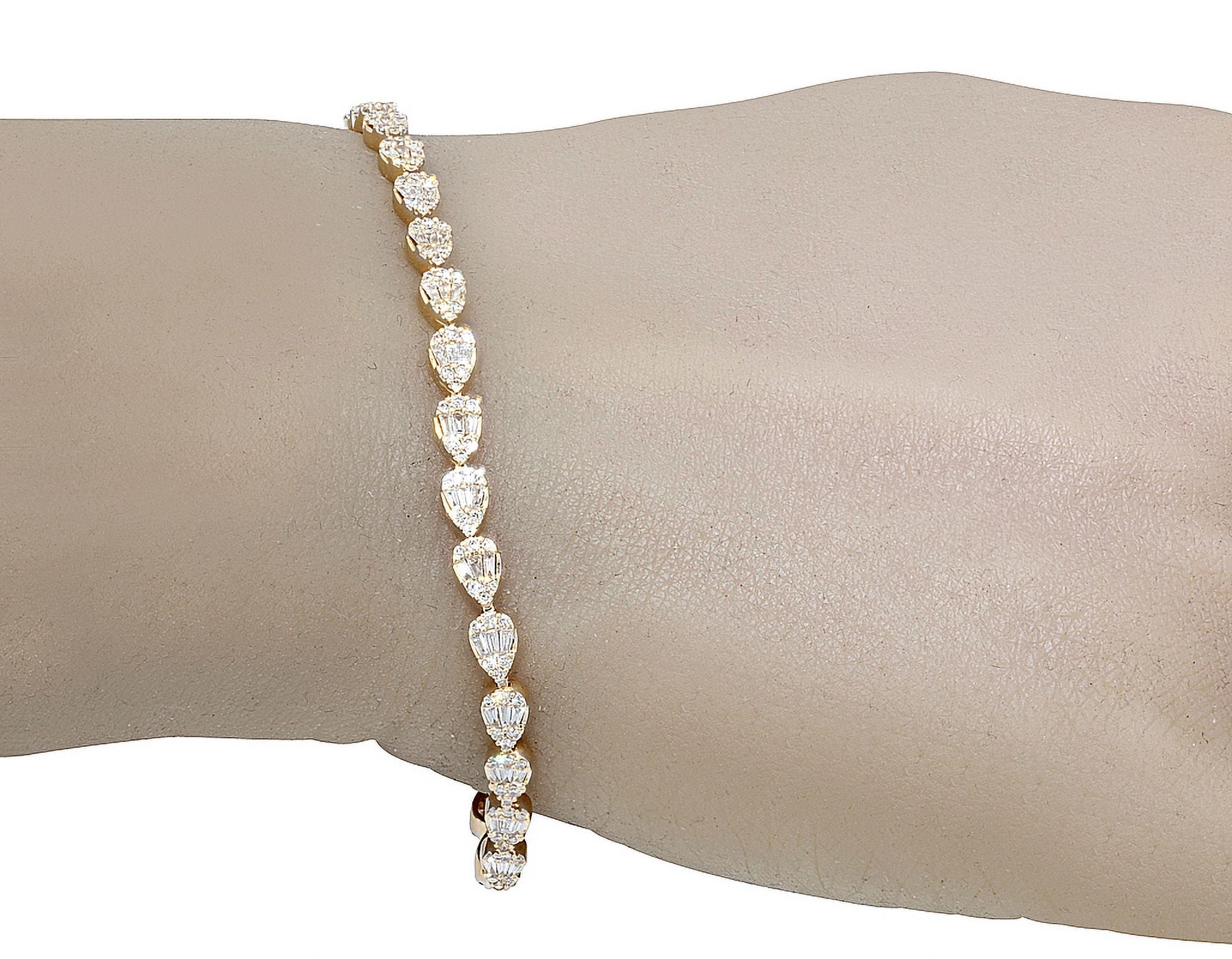 Tear Sizehaped Baguette Cluster 2.70 CT Diamond Tennis Link Bracelet Gold    4MM    7.75"