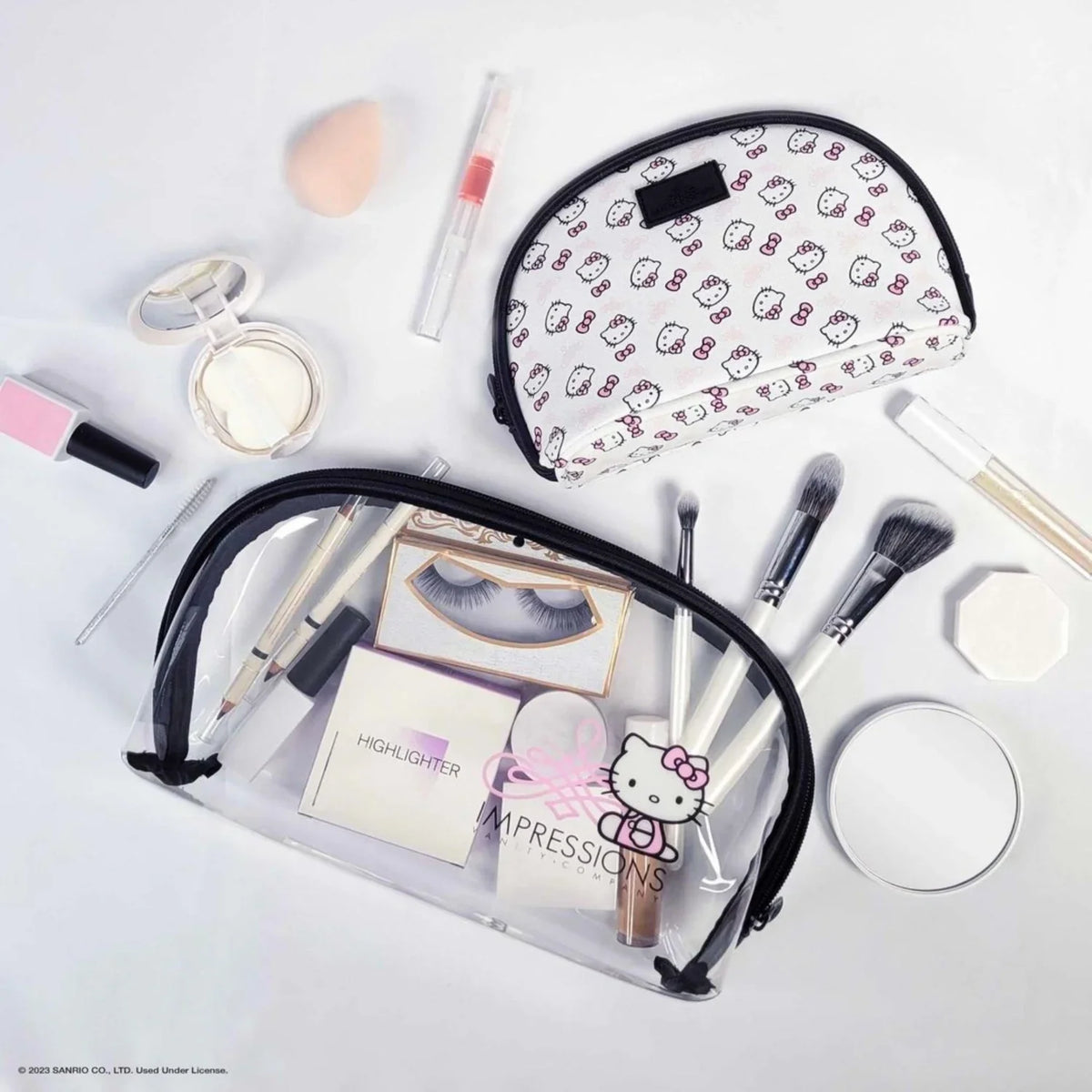 Impressions Vanity Hello Kitty 2 Pcs Nested Clutch Purses, Waterproof Travel Makeup Clutch Bag (Ivory)