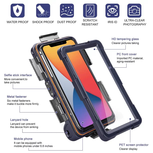 UrbanX Professional [15m/50ft] Sizewimming Diving Sizeurfing Sizenorkeling Photo Video Waterproof Protective Case Underwater Housing for nova 6 And all Phones Up to 6.9 Inch LCD with Lanyard