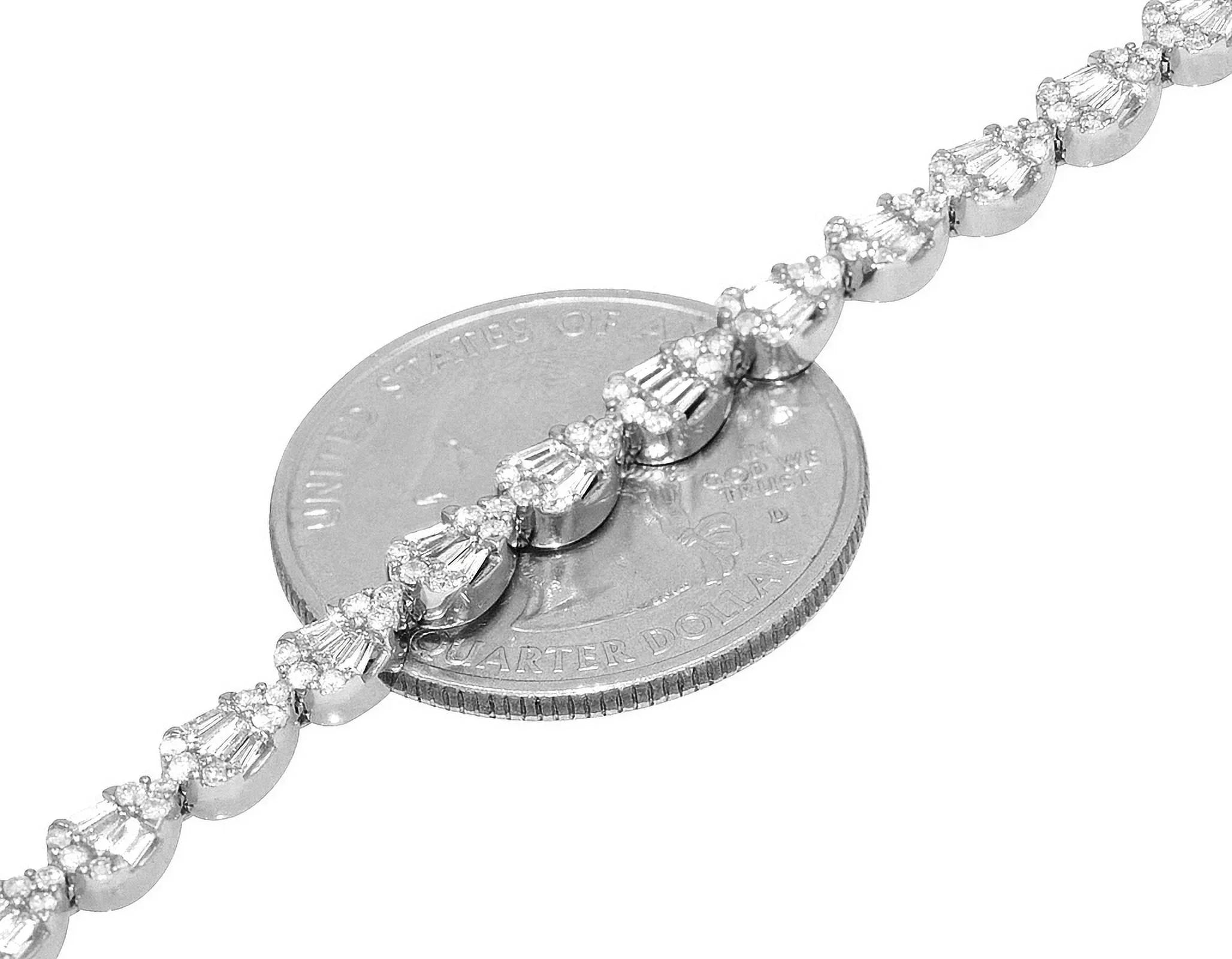 Tear Sizehaped Baguette Cluster 2.70 CT Diamond Tennis Link Bracelet Gold    4MM    7.75"