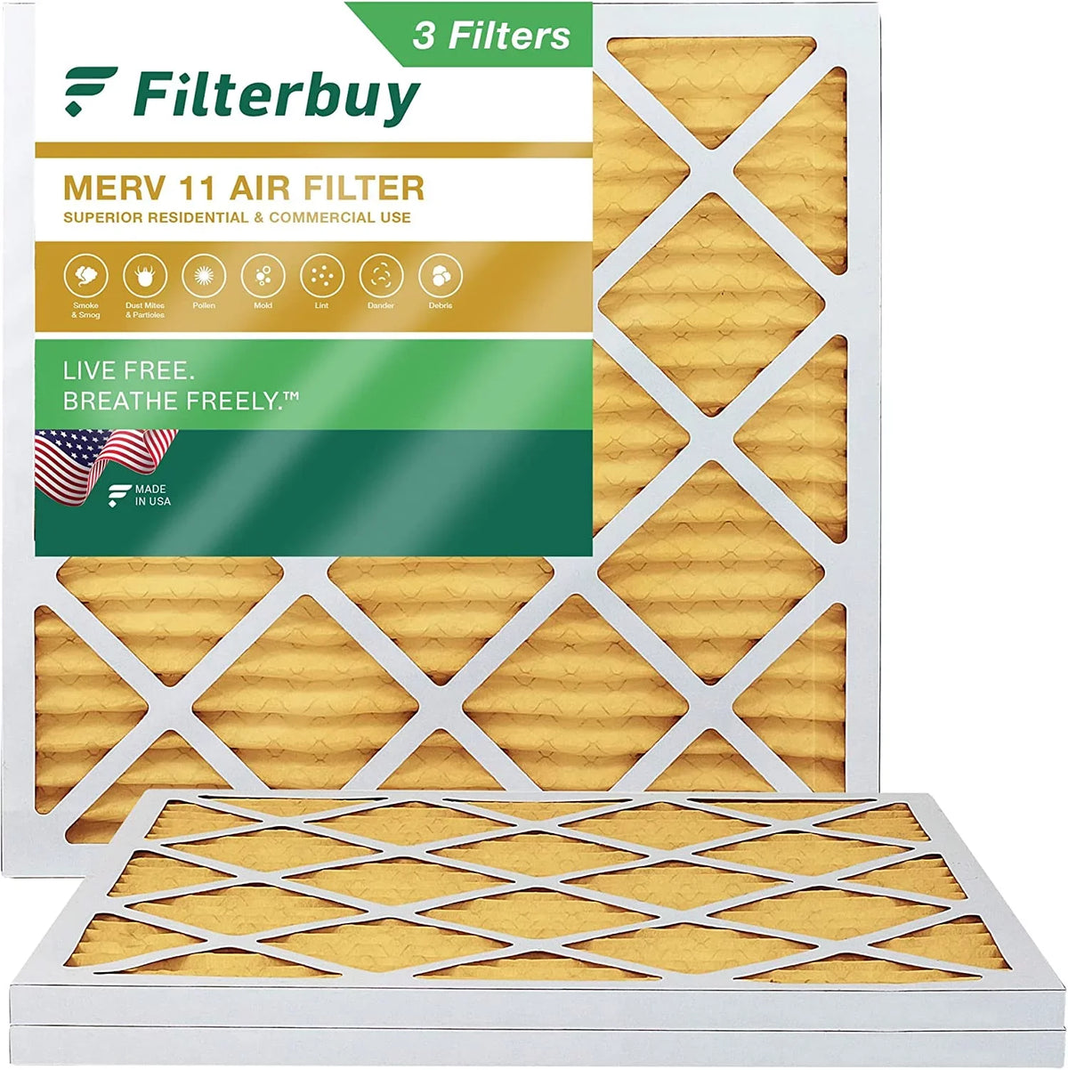 Filterbuy 20x20x1 MERV 11 Pleated HVAC AC Furnace Air Filters (3-Pack)