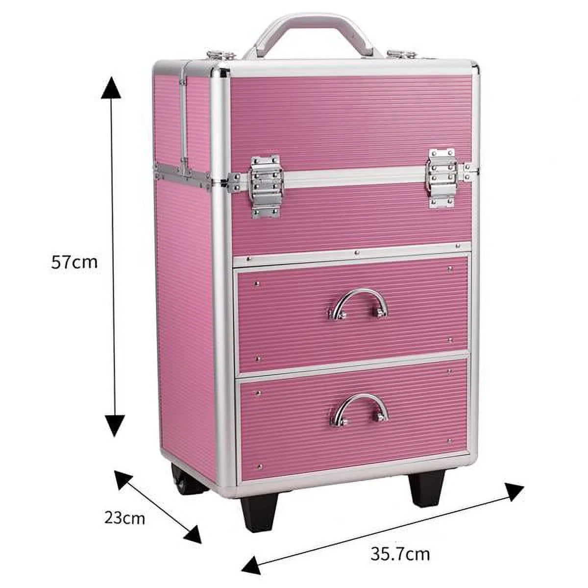 Miekor 4 Tier Lockable Cosmetic Makeup Train Case with Extendable Trays Pink