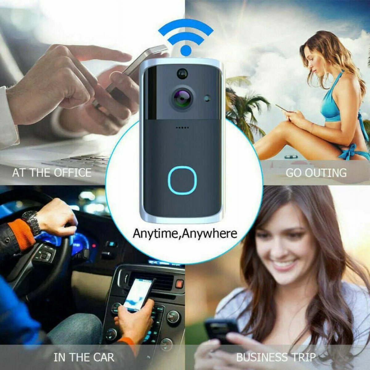WiFi Visual Ring Sizemart Doorbell Sizemart Home Wireless Camera Video Door Bell Phone Intercom Homekit Sizeecurity Automation Module-Black