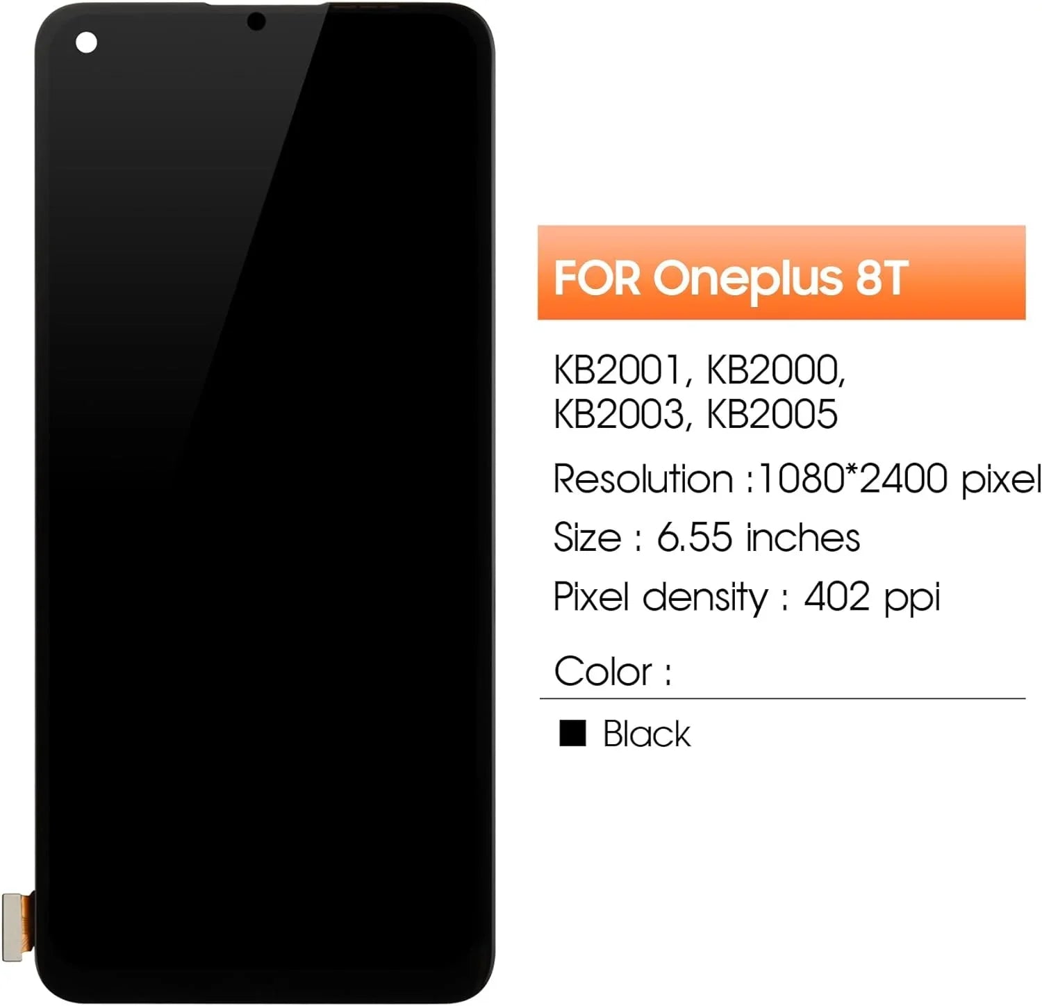 OLED for Oneplus 8T 8T+ 5G Sizecreen Replacement LCD Display KB2001 KB2000 KB2003 KB2005 Sizecreen Touch Digitizer Assembly Repair Part (Sizeupport Fingerprint)