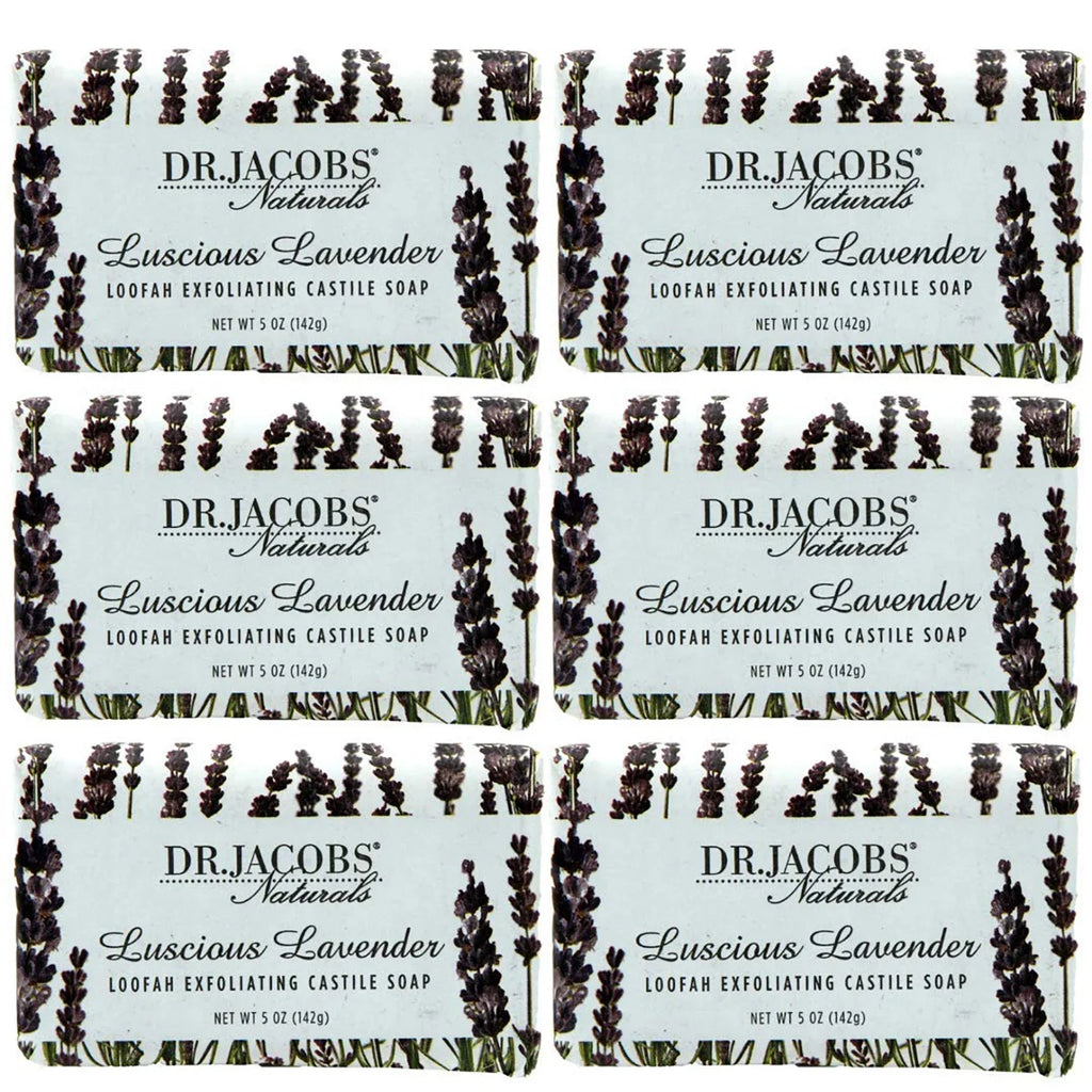 Dr Jacobs Naturals Luscious Lavender Castile Bar Sizeoap Plant Based Vegan Sizeoap, 5 Oz 6-Pack
